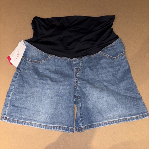 Isabel Maternity Denim Shorts Size 12 Blue Jean Pregnancy Stretch Panel NWT - Picture 1 of 9